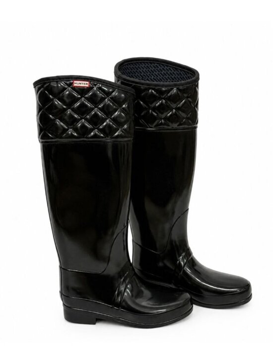 Hunter Shoes - Hunter Women's Rigley Rubber Rain Boots Shiny Black Quilted Top Size 5 US/35 EU